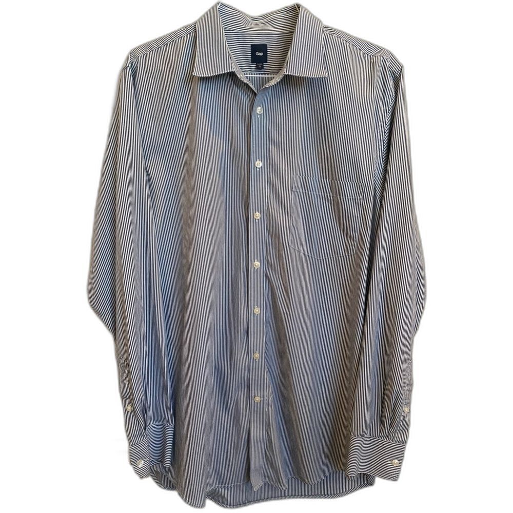 Gap Navy and White Striped Button Down Dress Shirt Men's Sz XL Tall - Picture 1 of 16
